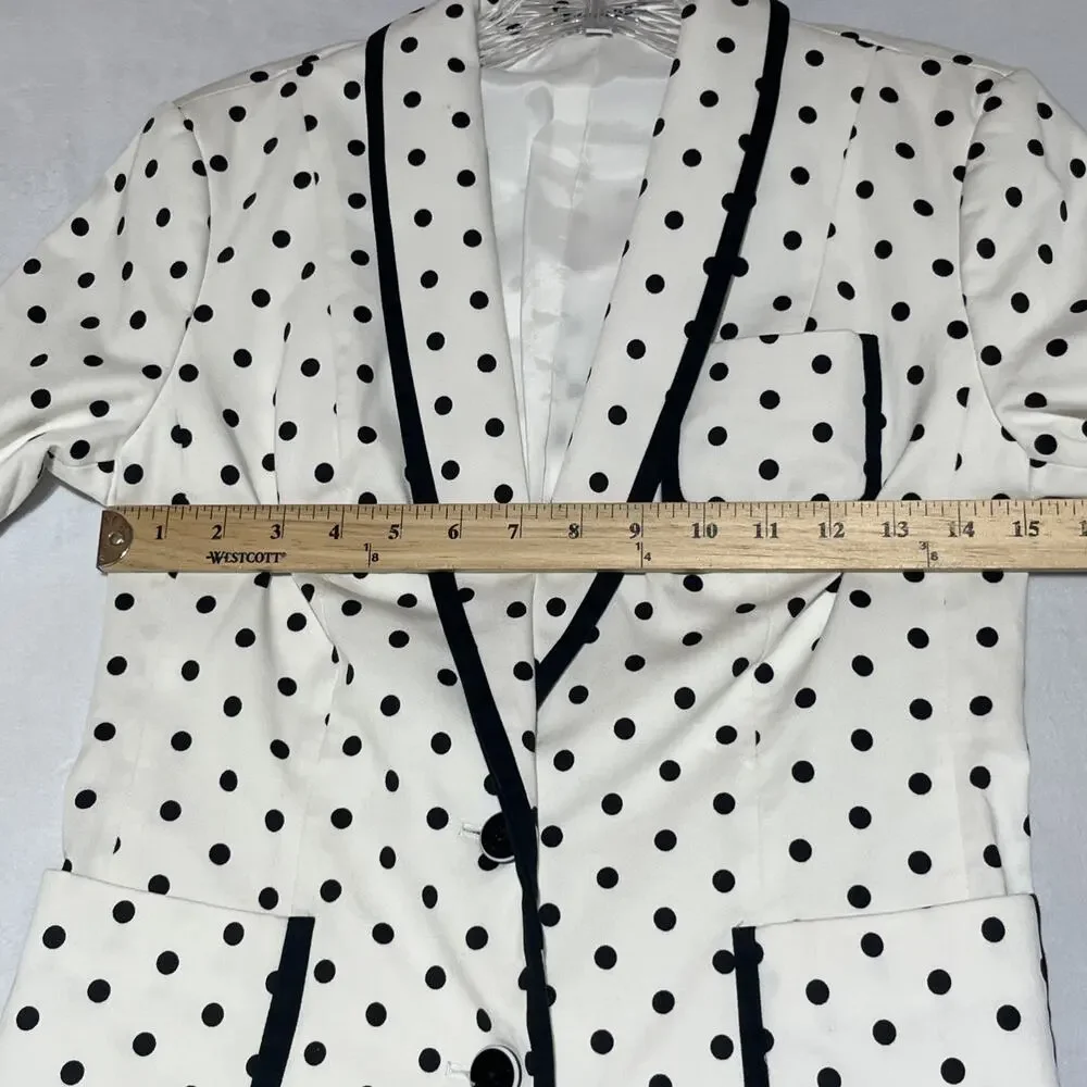 Express Blazer Jacket Womens 4 Black White Polka Dot Cotton Stretch Office Work